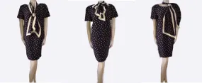 *  VINTAGE NIPON BOUTIQUE DOTTED BLACK SILK DRESS WITH MATCHING SCARF