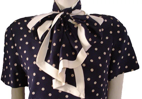 *  VINTAGE NIPON BOUTIQUE DOTTED BLACK SILK DRESS WITH MATCHING SCARF