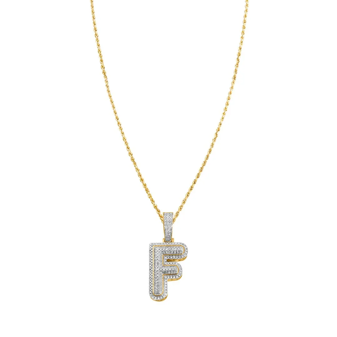 10k Yellow Gold Diamond Letter F Pendant 0.30 Ctw