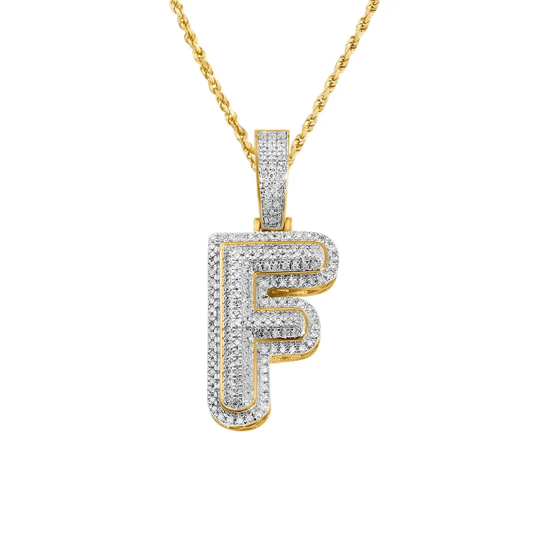 10k Yellow Gold Diamond Letter F Pendant 0.30 Ctw