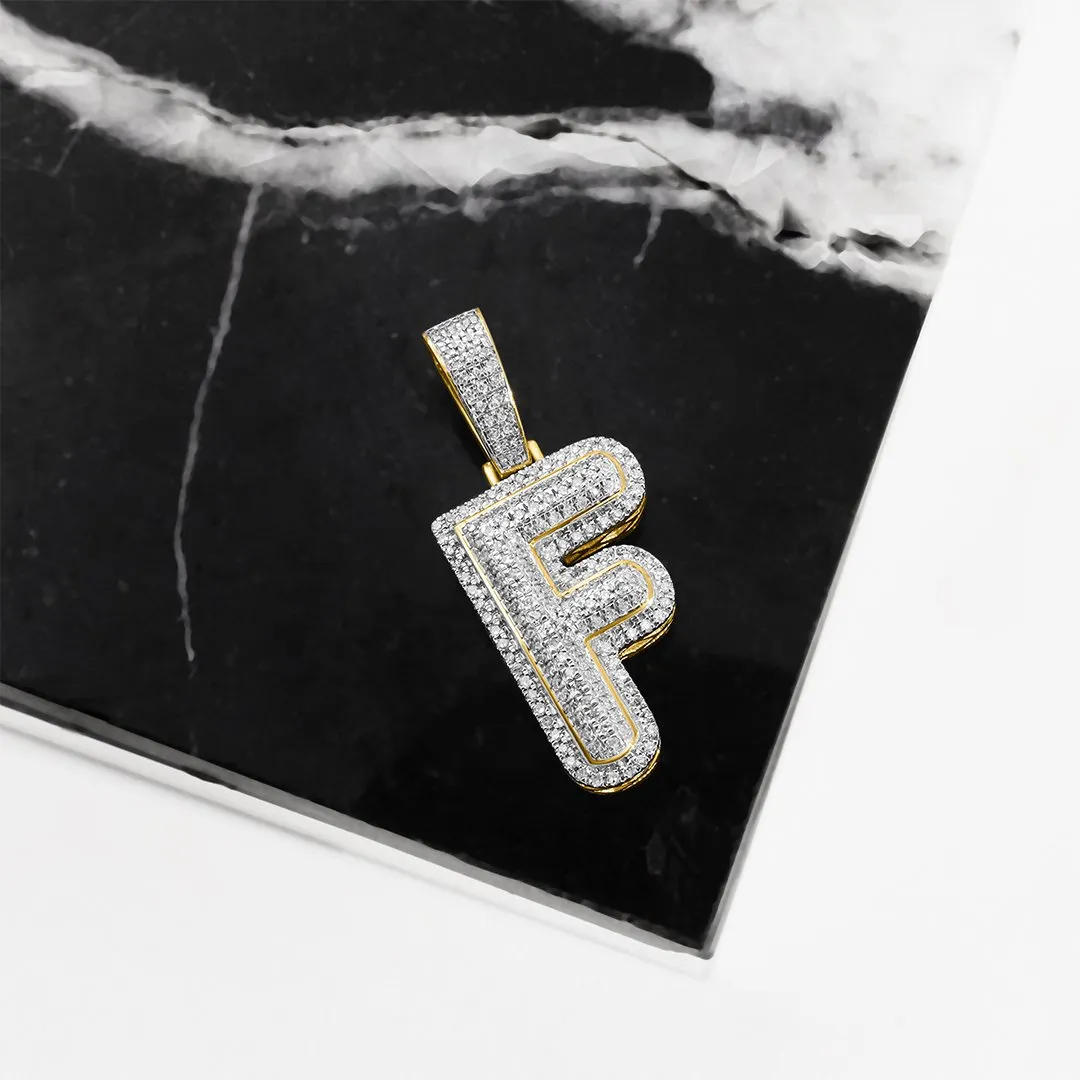 10k Yellow Gold Diamond Letter F Pendant 0.30 Ctw