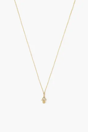 14k Gold Hamsa Necklace with Diamond Inlay