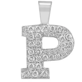 14K Solid White Gold Diamond Letter Initial P Pendant 1.10 Ctw