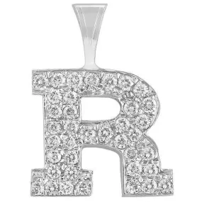 14K Solid White Gold Diamond Letter Initial R Pendant 1.10 Ctw