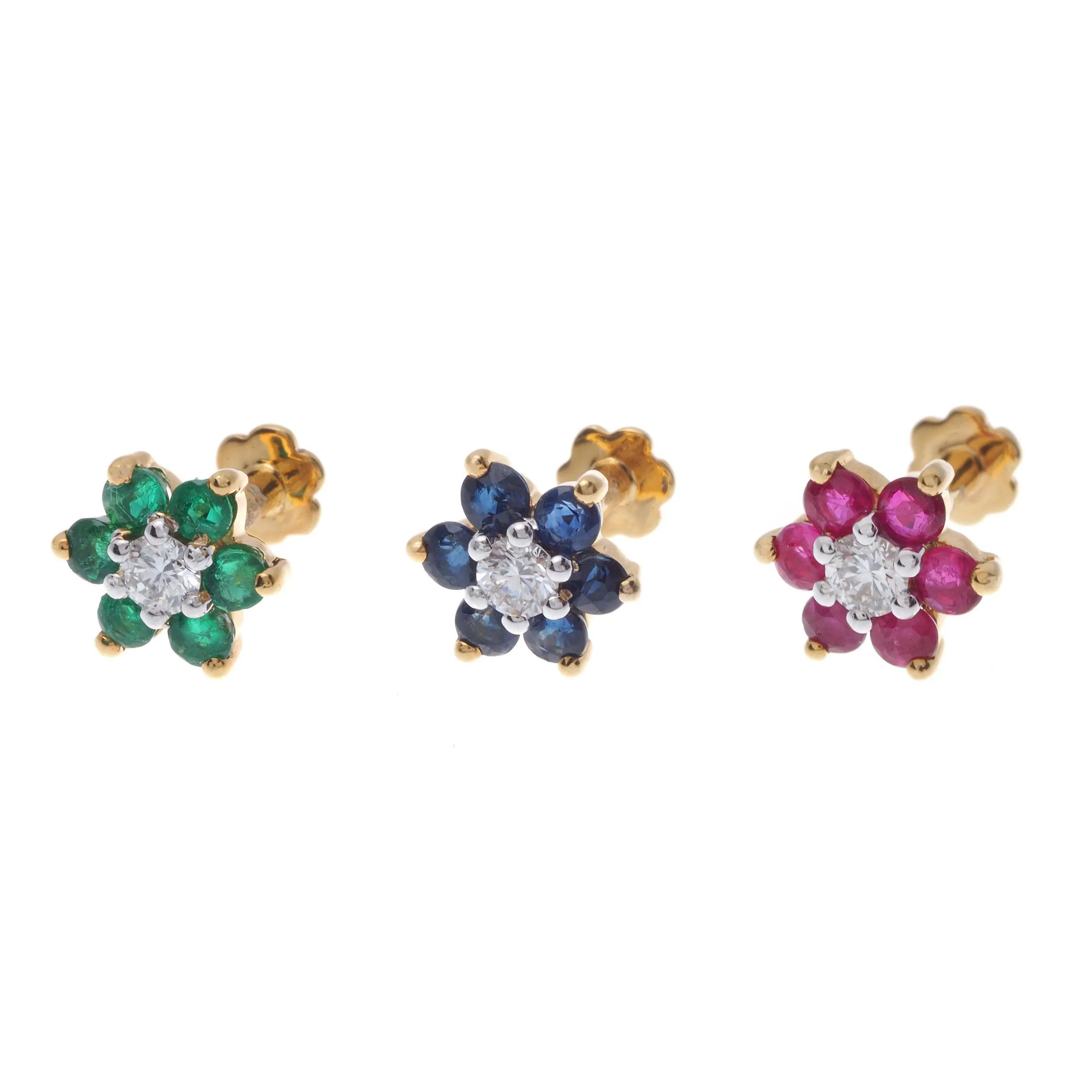 18ct Gold Diamond and Emerald / Sapphire / Ruby / Amethyst / Turquoise Screw Back Nose Stud MCS2656/7/8