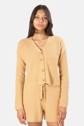 Beatrice Ribbed Cashmere Cardigan Camel