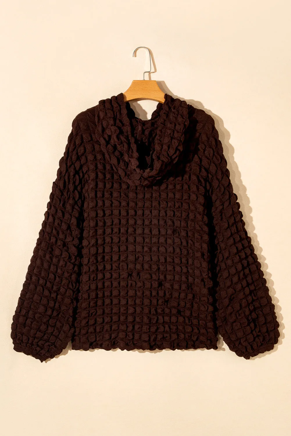 Dark Brown Bubble Textured Waffle Hoodie