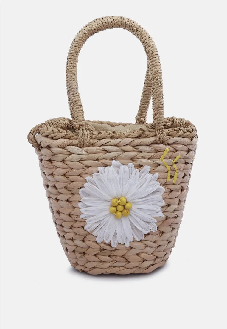 Floral Woven Basket Bucket Bag