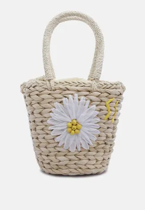 Floral Woven Basket Bucket Bag