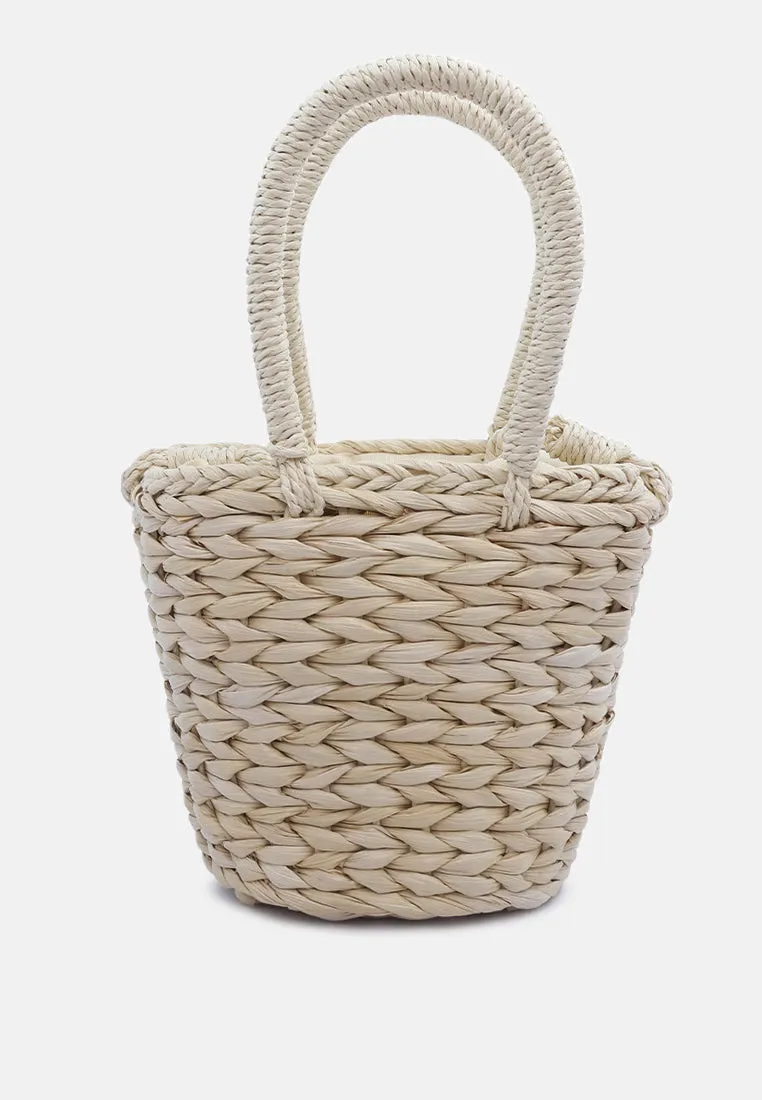 Floral Woven Basket Bucket Bag