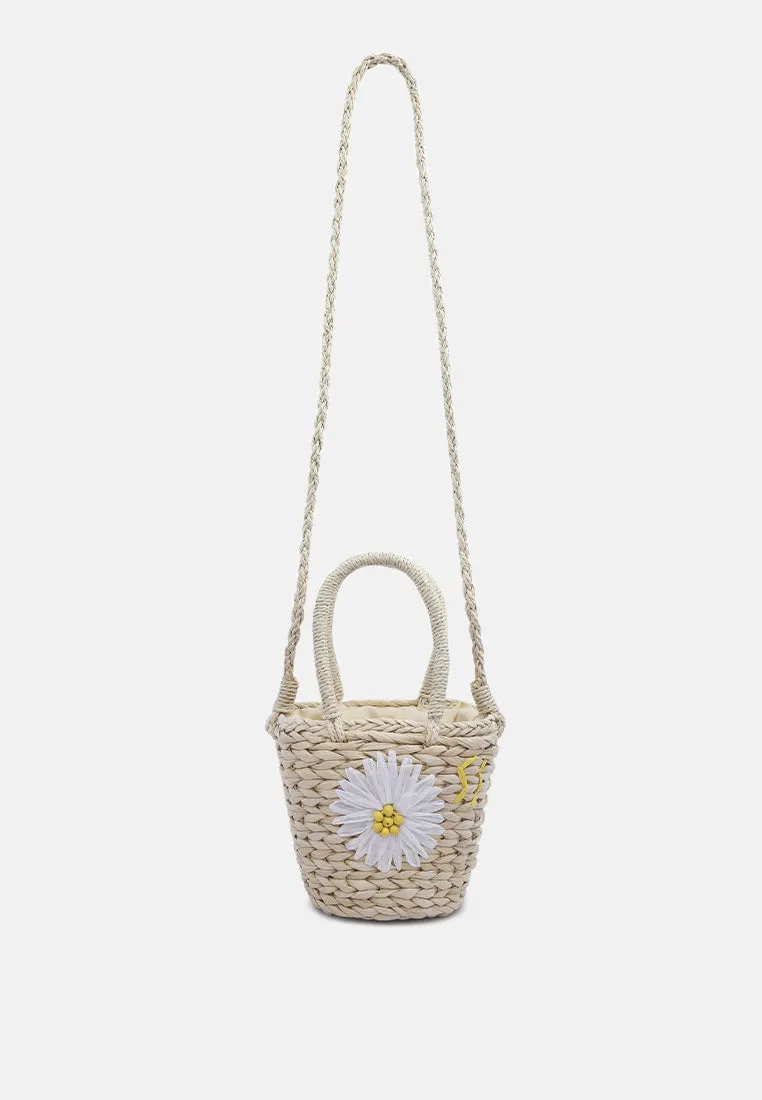 Floral Woven Basket Bucket Bag