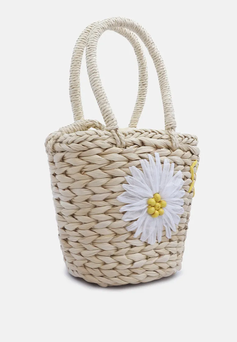 Floral Woven Basket Bucket Bag