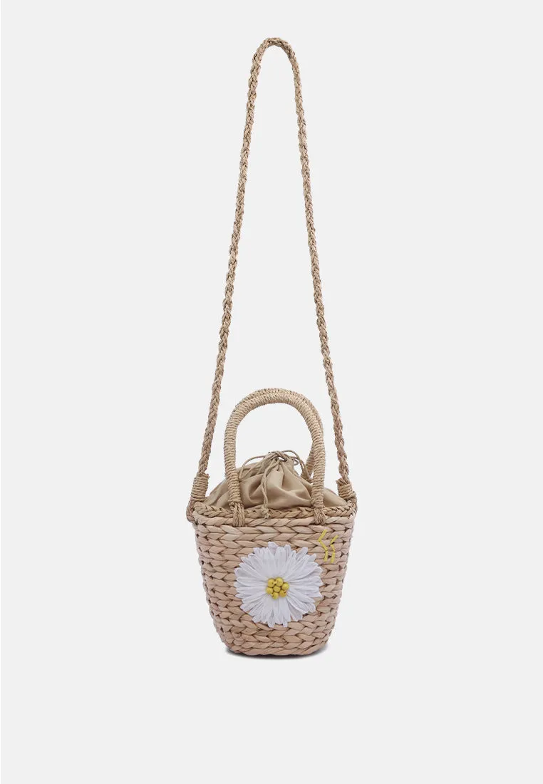 Floral Woven Basket Bucket Bag