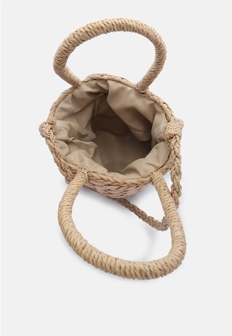 Floral Woven Basket Bucket Bag