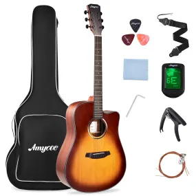 GARVEE 41 Acoustic Guitar for Beginner Adult Teen Full Size Steel Acustica Guitarra with Gig Bag, Tuner, Strap, Strings, Picks, Capos, Cutaway, Right Hand,Sunburst