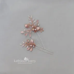 Gillian  Feathered leaf bright copper Rose gold hair pin - available in Rose gold, Gold or Silver