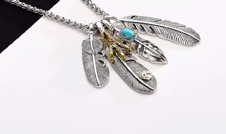 Hip Hop Eagle Claw Feather Necklace in Sterling Silver