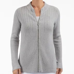 Lurex Zip Cardigan in Pearl Grey