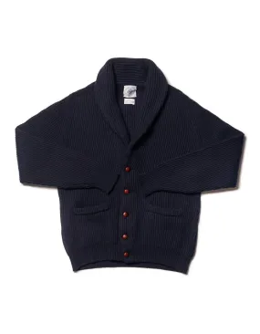 NAVY CASHMERE SHAWL COLLAR CARDIGAN