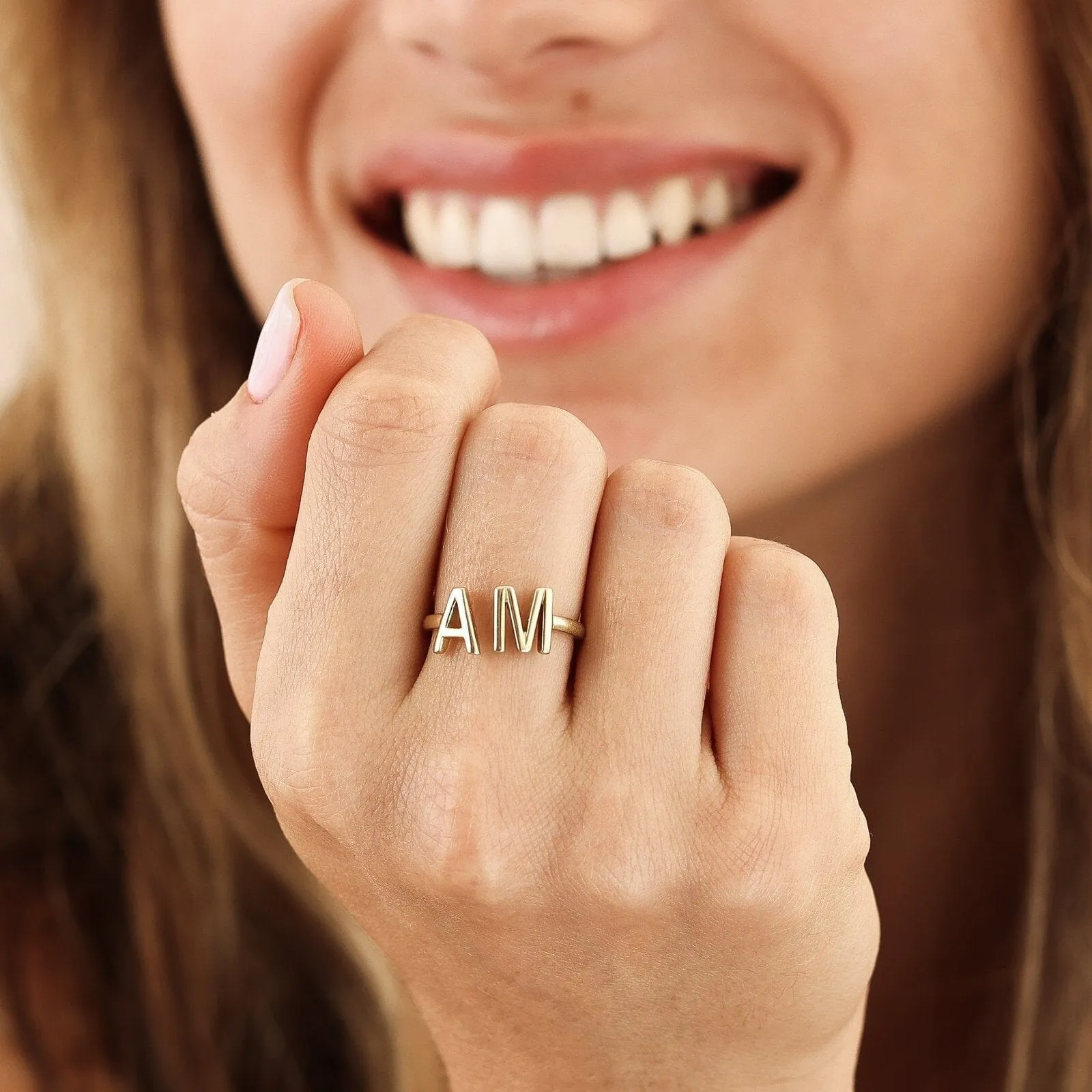 Open Initials Ring - 14K Yellow Gold