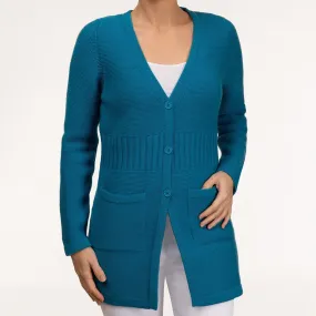 Rib Waist Long Cardigan in Turquoise