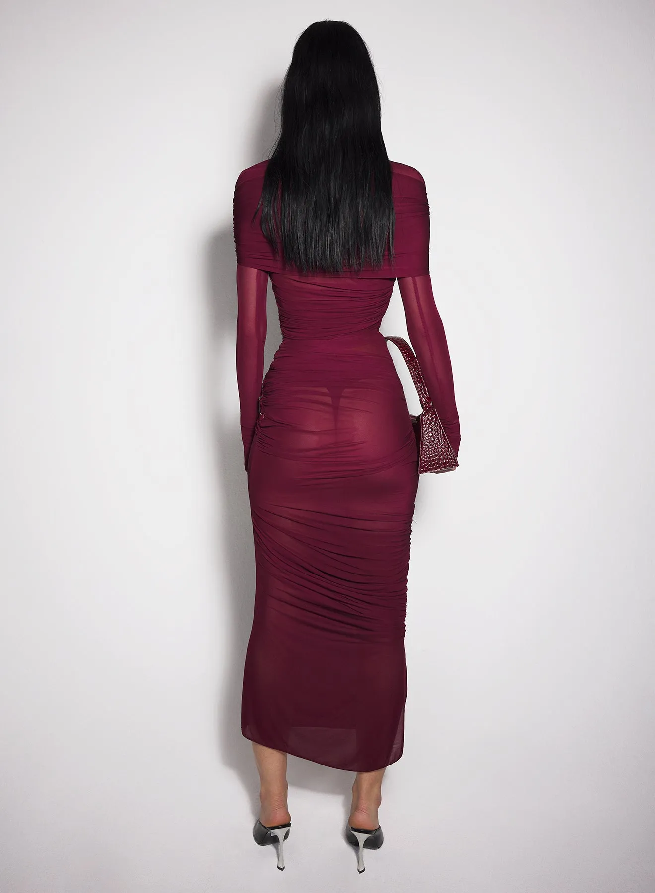 vampire red sheer ruched dress