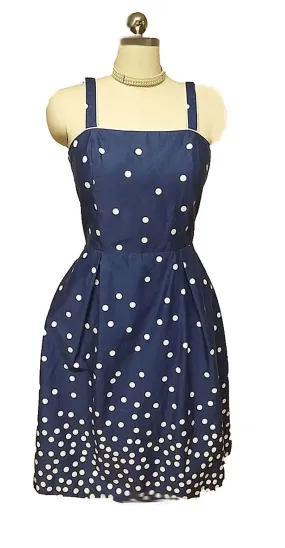 *VINTAGE LATE 80s / 90s R & K ORIGINALS NAVY & WHITE DOT SUN DRESS