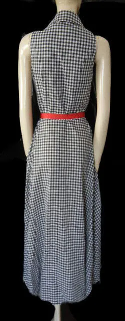 *VINTAGE-LOOK COLDWATER CREEK BLACK & WHITE CHECKED SWING DRESS WITH SCARLET RIBBON BELT