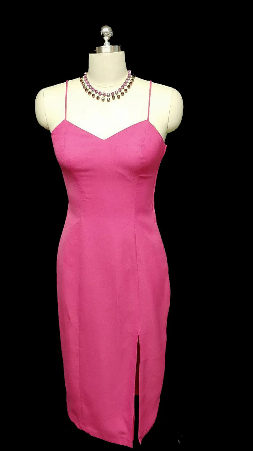 *VINTAGE SPRING & SUMMER LAURA WINSTON RASPBERRY COCKTAIL DRESS WITH LACED UP LOOK BACK