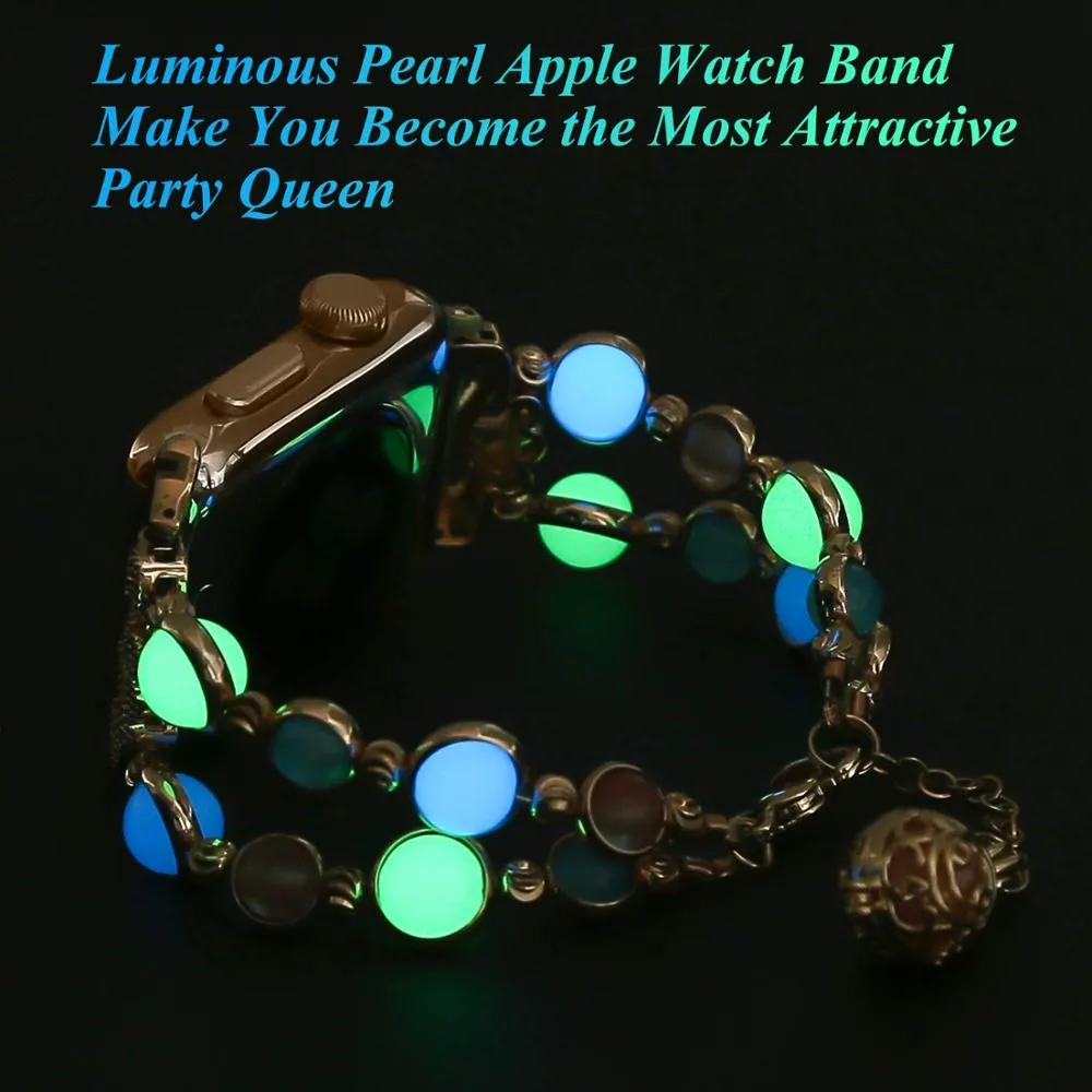 Women Night Luminous Pearl Strap Glow in the Dark for Apple Watch